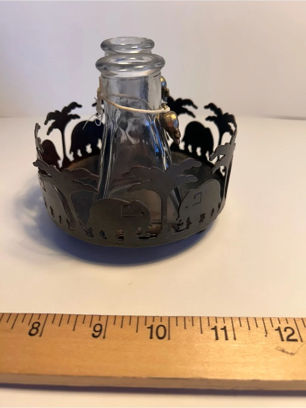 BrassElephant-Themed Glass curet/ diffuser Set with Metal Holder